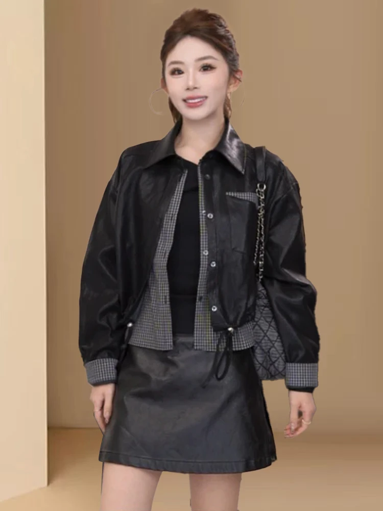 Sli Ele Vielseitige Damen Leder Jaet Herbst Neue Ankunft Abnehmen Offene Strickjacke Top Quali Faionable Oberbekleidung