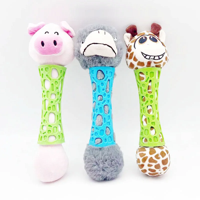 Plüsch-Hundespielzeug Strauß Schwein Giraffe mit Geräuscheffekten, Beißspielzeug zum Zähneknirschen und Zerrspiel für Große und Kleine Hunde