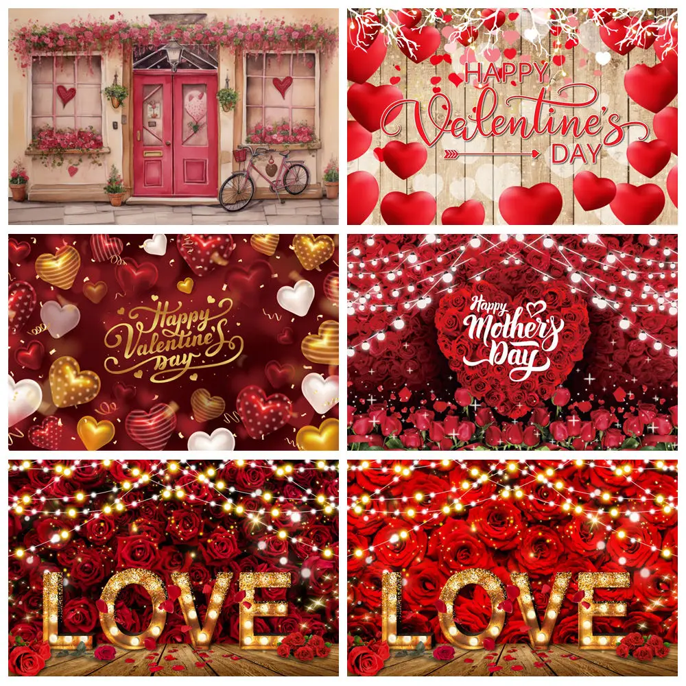 

February 14 Valentine's Day Photography Backdrops Romantic Valentine Red Love Heart Balloon Background Decor Photo Studio Props