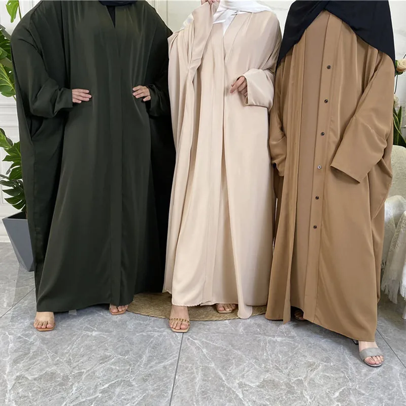 Imagem -04 - Botões Abertos Abayas para Mulheres Muçulmanas Eid Mubarak Quimono Longo Vestido Maxi Turquia Dubai Kaftan Ramadã Árabe Islâmico Jalabiya Caftan