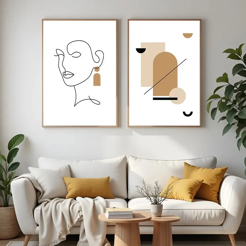 Nordic Line Art Abstract Portrait Geometric Boho Wall Art Canvas Painting Poster Picture Home Decor Bedroom Living Room Offic