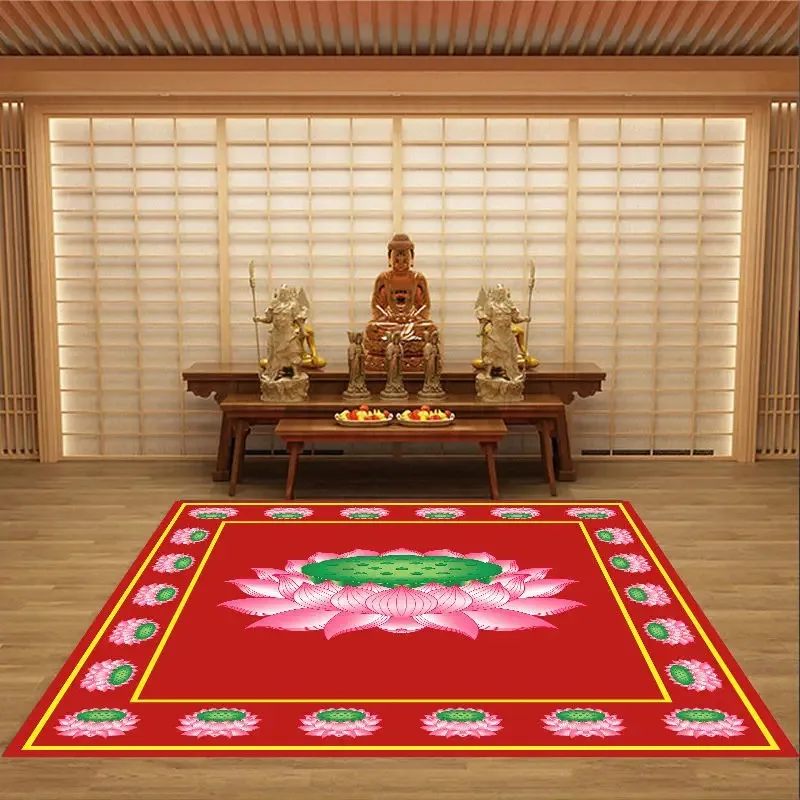 Lotus Print Carpet for Living Room Decoration Household Buddha Hall Area Rugs Washable Non-slip Prayer Room Meditation Floor Mat