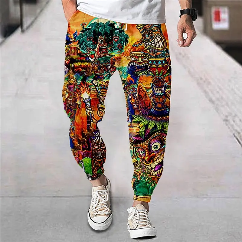 

Men's 2025 Sweatpants,Tiki Graphics Polyester Joggers, Slim Fit Casual Lounge Pants with Pockets, Spring Autumn Streetwear