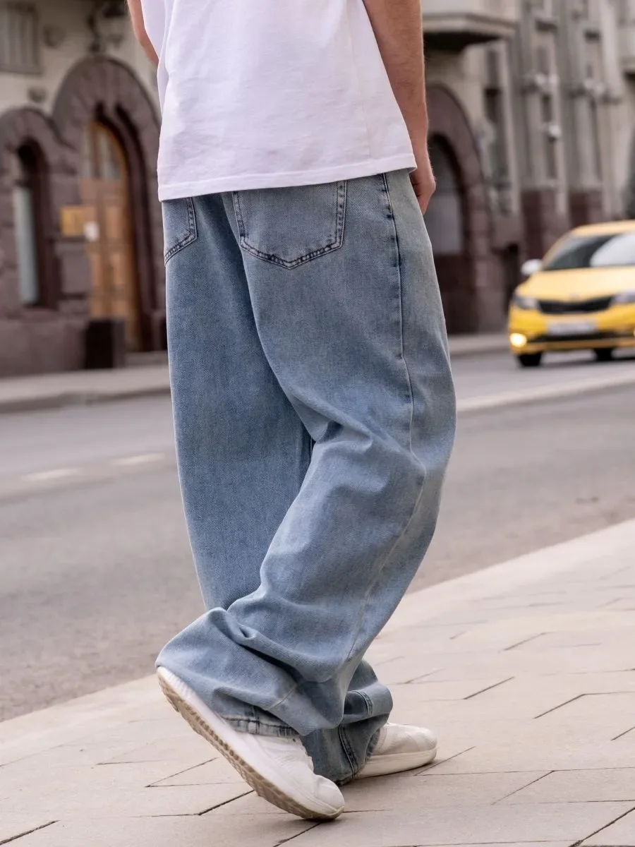 Jeans larghi da uomo streetwear a gamba larga Y2k moda casual pantaloni in denim larghi lavoro ufficio streetwear