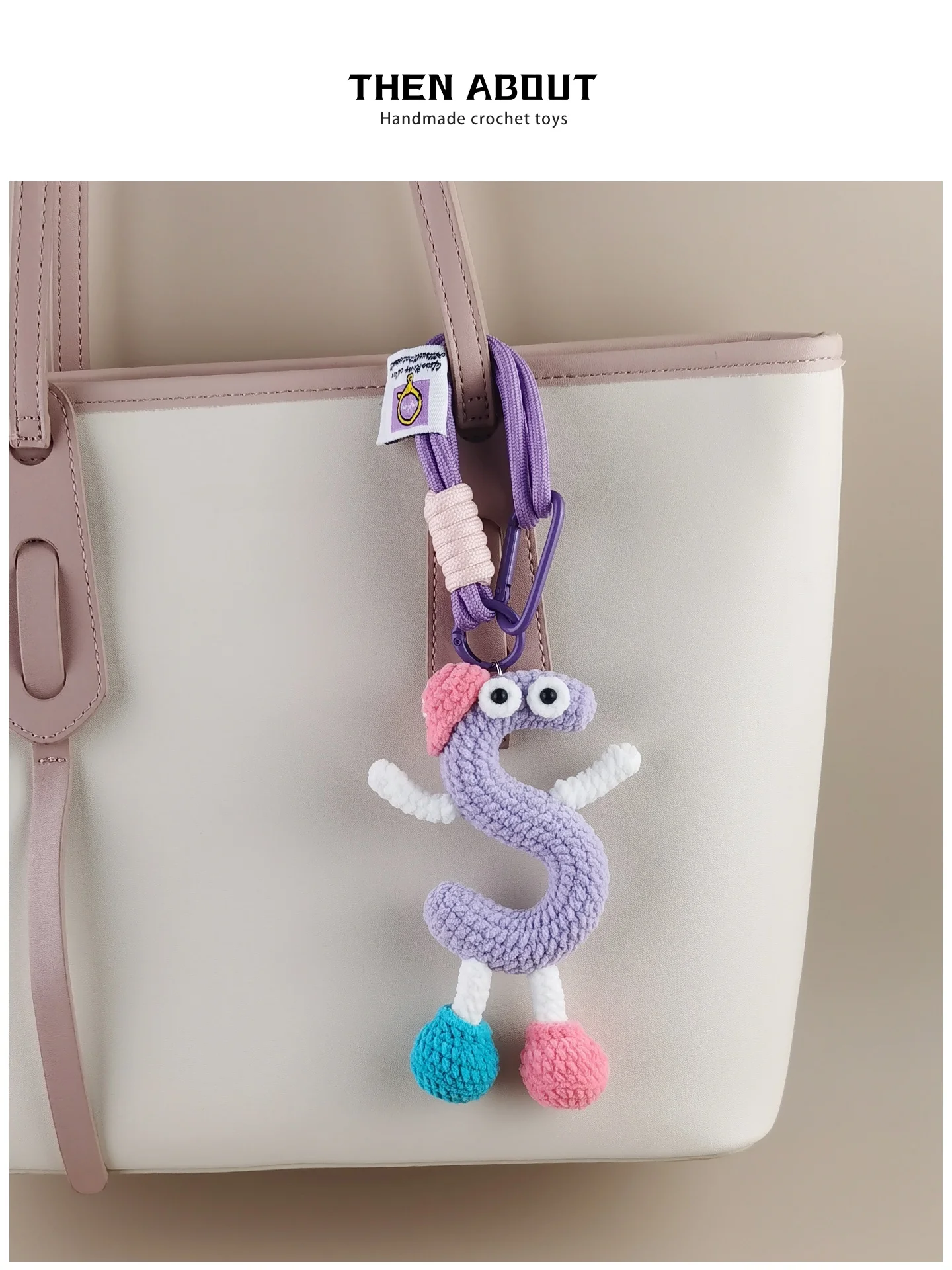 Handmade Crocheted Letter S Doll Bag Charm Backpack Pendant Key Holder Unique Gift Fashionable Accessory for All Ages