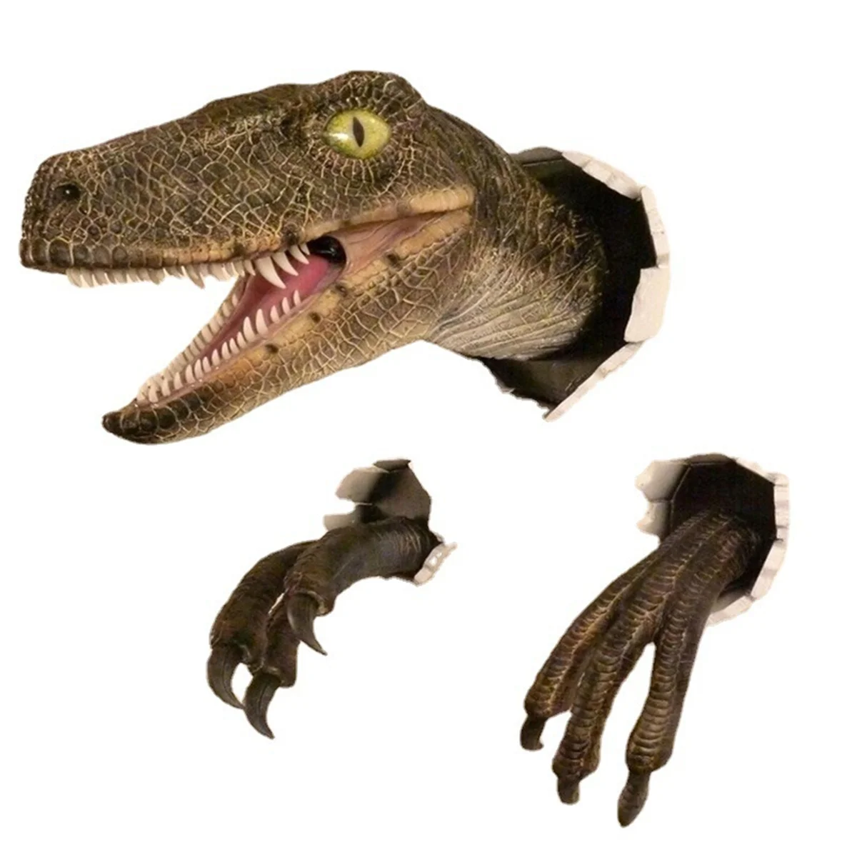 Velociraptor Statue Wall Resin Mount Dinosaur Head Sculpture Wall Hanging Ornament for Indoor and Outdoor Dinosaur