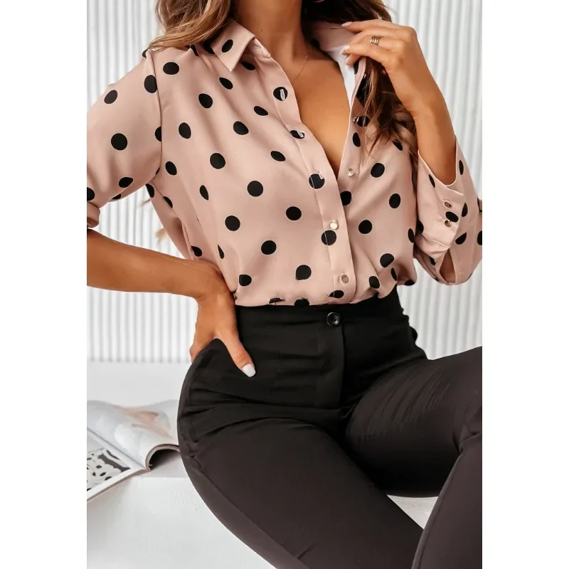 

Spring/Summer Women's Flip Collar Long Sleeve Commuter Shirt Leisure Holiday Party Shirt Fashion Printed Versatile Shirt