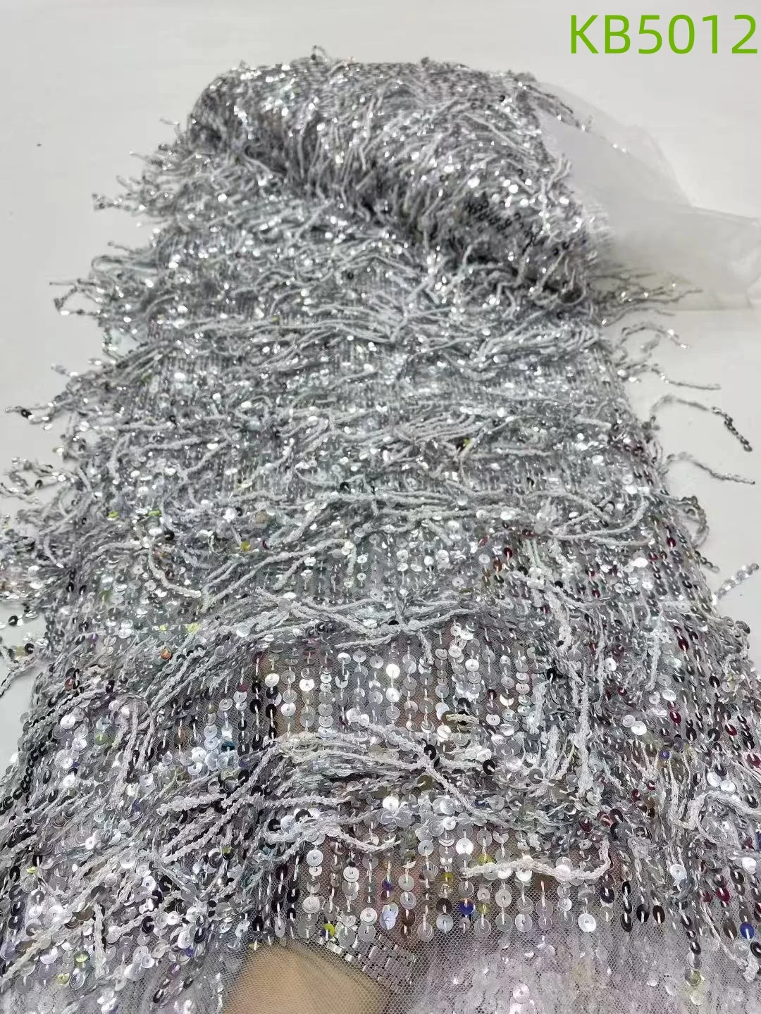 Vertical Striped Sequins Lace African Lace Fabric 5 Yards High Quality 2025 Tassel Beaded Embroidery Fabric For Sewing KB5016