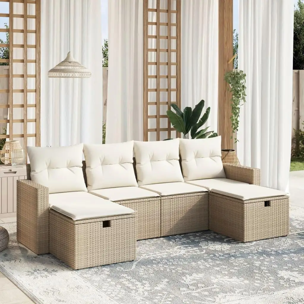

Stylish Large Beige Modular Garden Sofa Set PE Rattan Outdoor Furniture 7 Pieces Seating