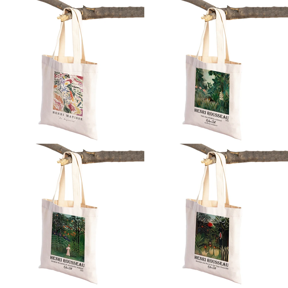 Canvas Female Shoulder Shopper Bag Van Gogh Morris Vintage Oil Painting Books Handbag Tote For Women Shopping Bags