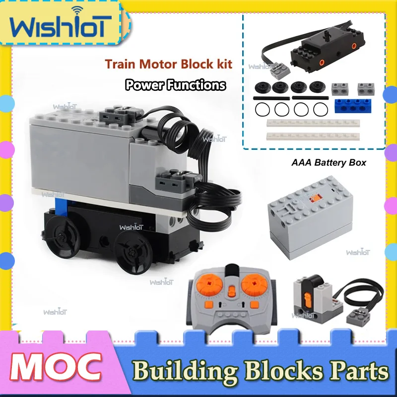

MOC Train Motor Technology Building Blocks Kit с батарейным блоком AAA, скорость, пульт дистанционного управления, PF Bricks, функция питания, детали игрушек «сделай сам»