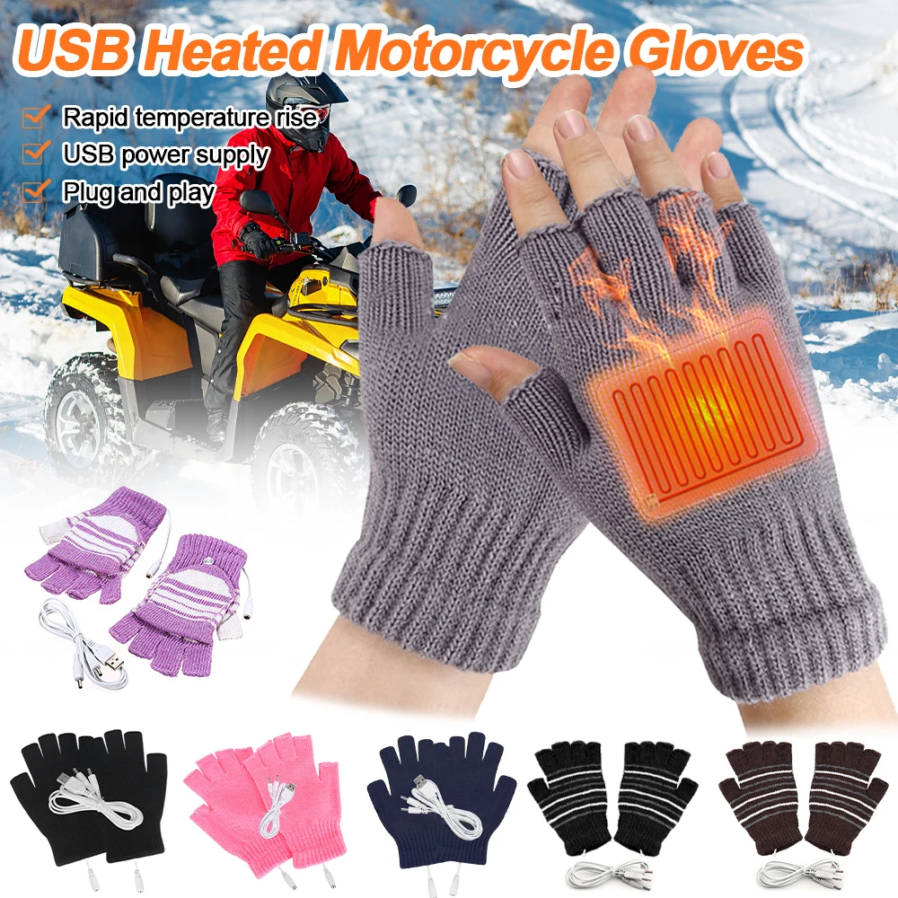 

USB Heated Motorcycle Gloves Winter Thermal Hand Warmer Electric Heating Glove For Indoor Office Bike Cycling Glove Safety 5V