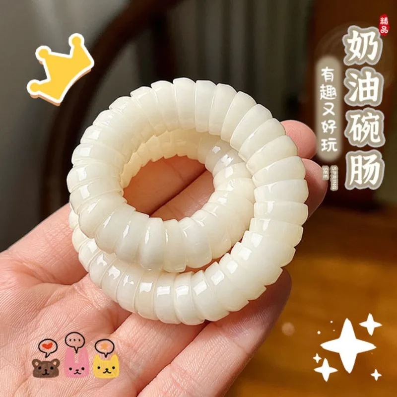 Chinese Style Lucky 12mm Cream Gradient White Bodhi Root Bracelet Pig Intestine Shape Buddhist Prayer Beads For Women Meditation
