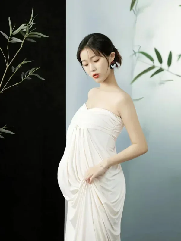 Women Photography Props Maternity Dresses White Elegant Tube Top Long Pregantcy Dress Studio Photoshoot Photo Clothes