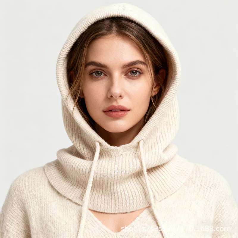 

Winter Knit Hat & Scarf Combo: Retro Drawstring Neck Warmer