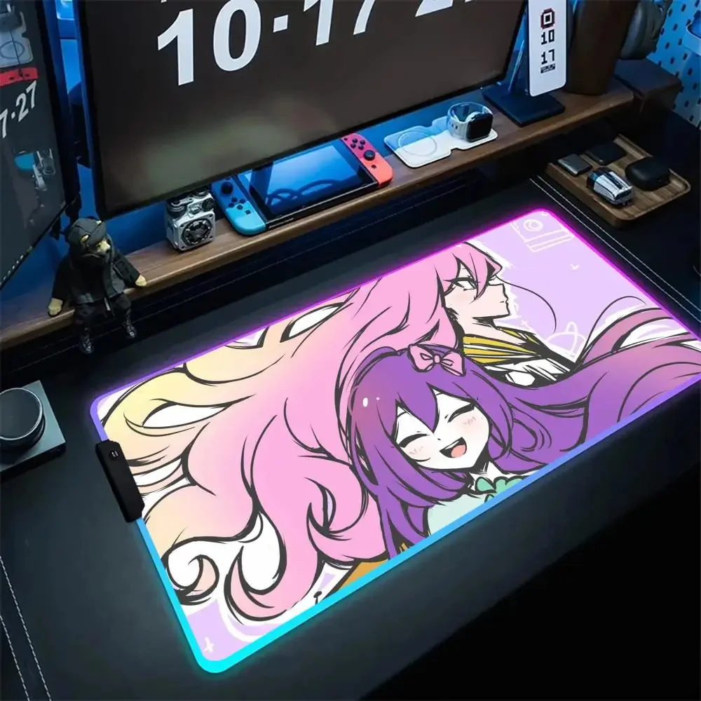 O_omori RGB Mouse Pad Big Anime Mouse Mat Backlit Laptop Pads Large Gaming Mousepads LED Luminous Keyboard Mats Kawaii Mice Pad