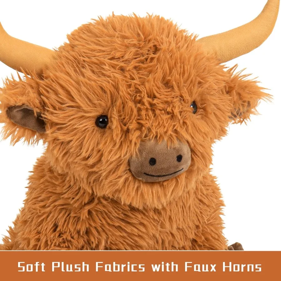 ตุ๊กตาวัวไฮแลนด์น้ำหนัก 5 ปอนด์ สูง 16 นิ้ว ของเล่นตุ๊กตาขนนุ่มน่ารักสำหรับผู้ใหญ่ ของขวัญตกแต่งรูปวัวไฮแลนด์ สีน้ำตาล