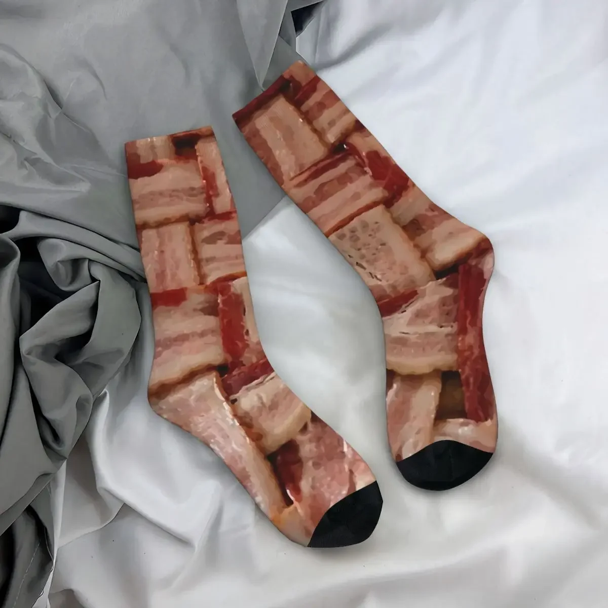 Kaus kaki desain pecinta Bacon Vintage Pria Wanita, kaus kaki basket bersirkulasi kaus kaki kru senang baru Harajuku uniseks