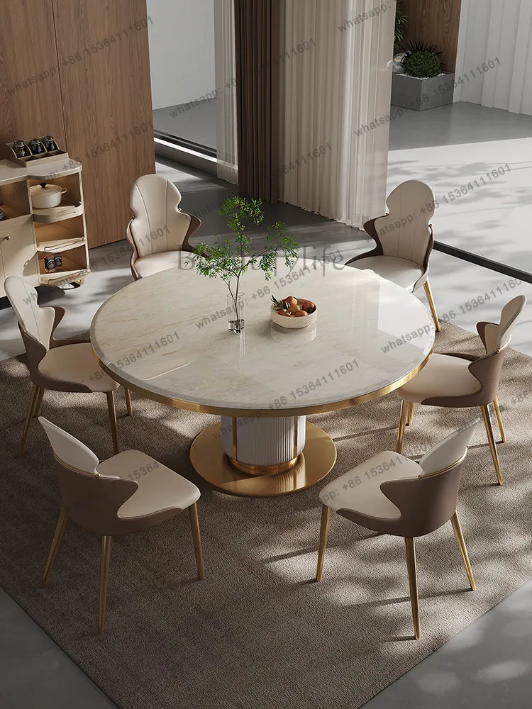 

yj57 Light luxury marble new dining table and chair combination European high-end luxury stone home round table