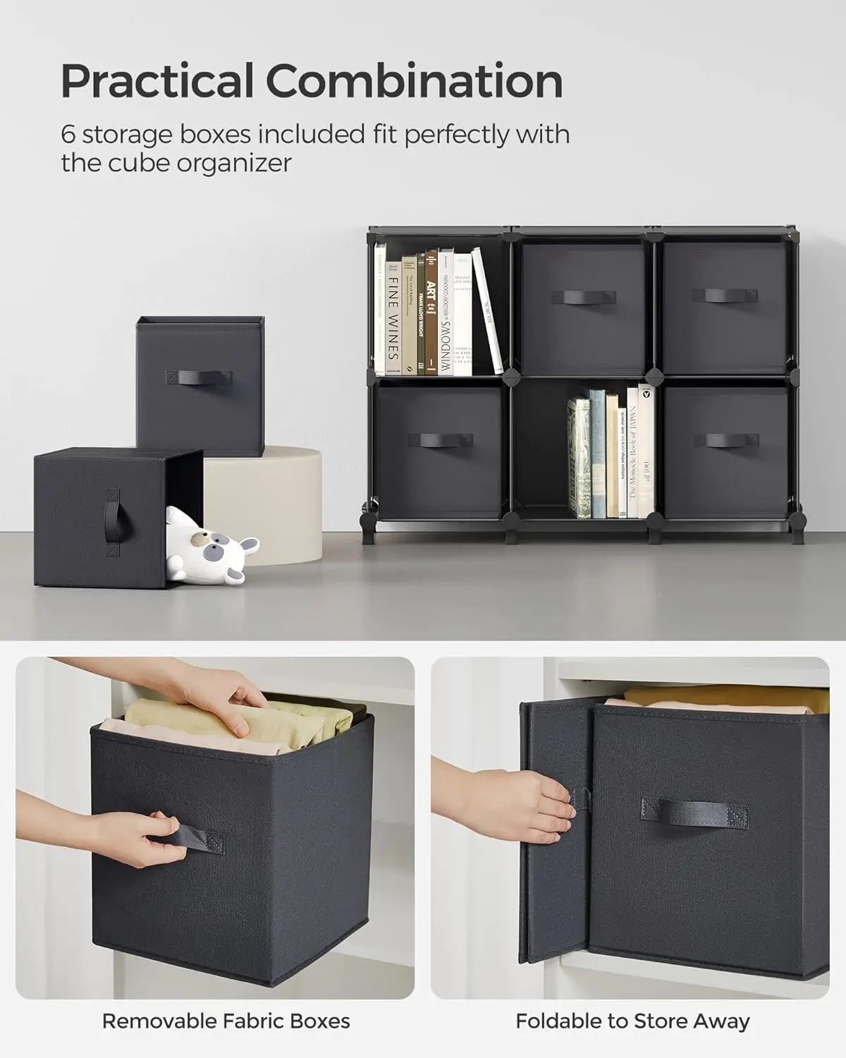 

Songmics Cube Storage Organizer With Storage Boxes, Set Of 6-Cube Organizer, 6 Collapsible Non-Woven Fabric Bins, Customizable,
