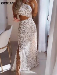 Deioao-vestidos ajustados con cuello Diagonal hueco para mujer, vestidos sin mangas de un hombro, vestidos ajustados con estampado de leopardo, vestidos blancos de fiesta