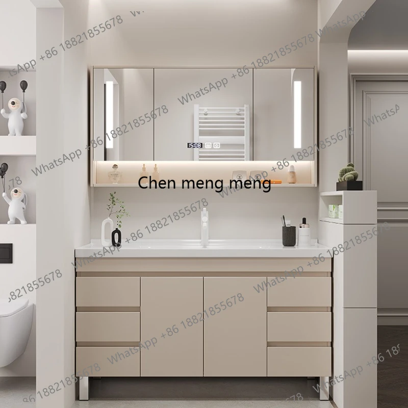 S178 Home Modern Bathroom Cabinets Washbasin Sink Storage Mirror Bathroom Cabinets Ceramic Integrated Basin Furniture