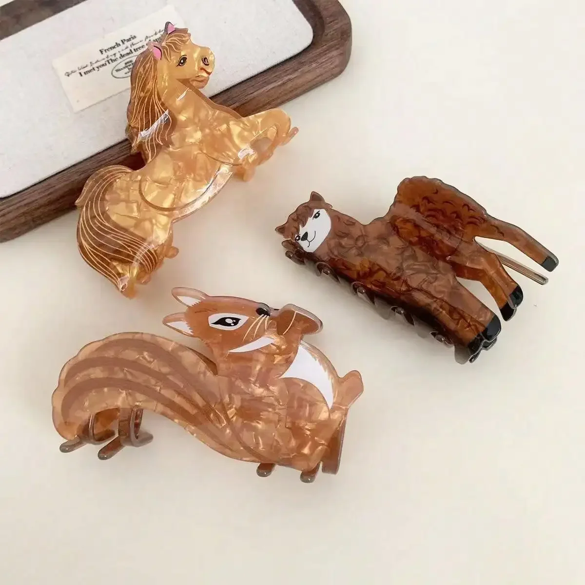 1pc Brown Autumn Animal Series Hair Grab Acrylic Gripper Sweet Back Hair Clip Super Cute Hairpin Shark Clip