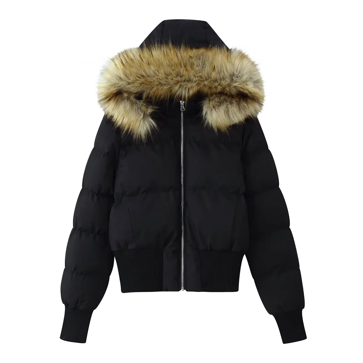 2025 Winter New Women's Casual Fashion Commuter Style Stylish Versatile Short Hooded Cotton-padded Jacket with Fur Collar