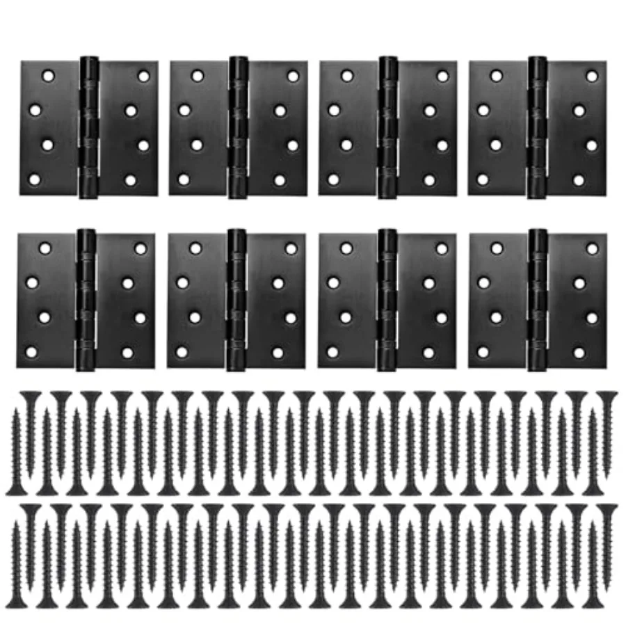 

8 Pcs 4 x 4 Inch Ball Bearing Door Hinges with 80 Pcs Screws Square Corners Stainless Steel Heavy Duty Hinges for Exterior Door