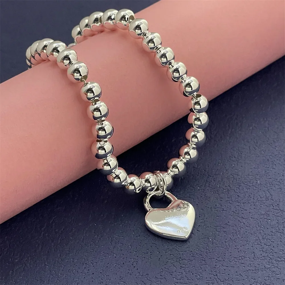 925 Sterling Silver Bracelet Buddha Beads Heart Card Charm Fashion Women Wedding Party Gift Jewelry