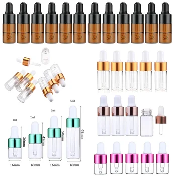 10 adet 1/2/3/5ml boş Mini cam uçucu yağlar için damlalık şişeler parfüm örnek damlalık flakon seyahat kozmetik aromaterapi