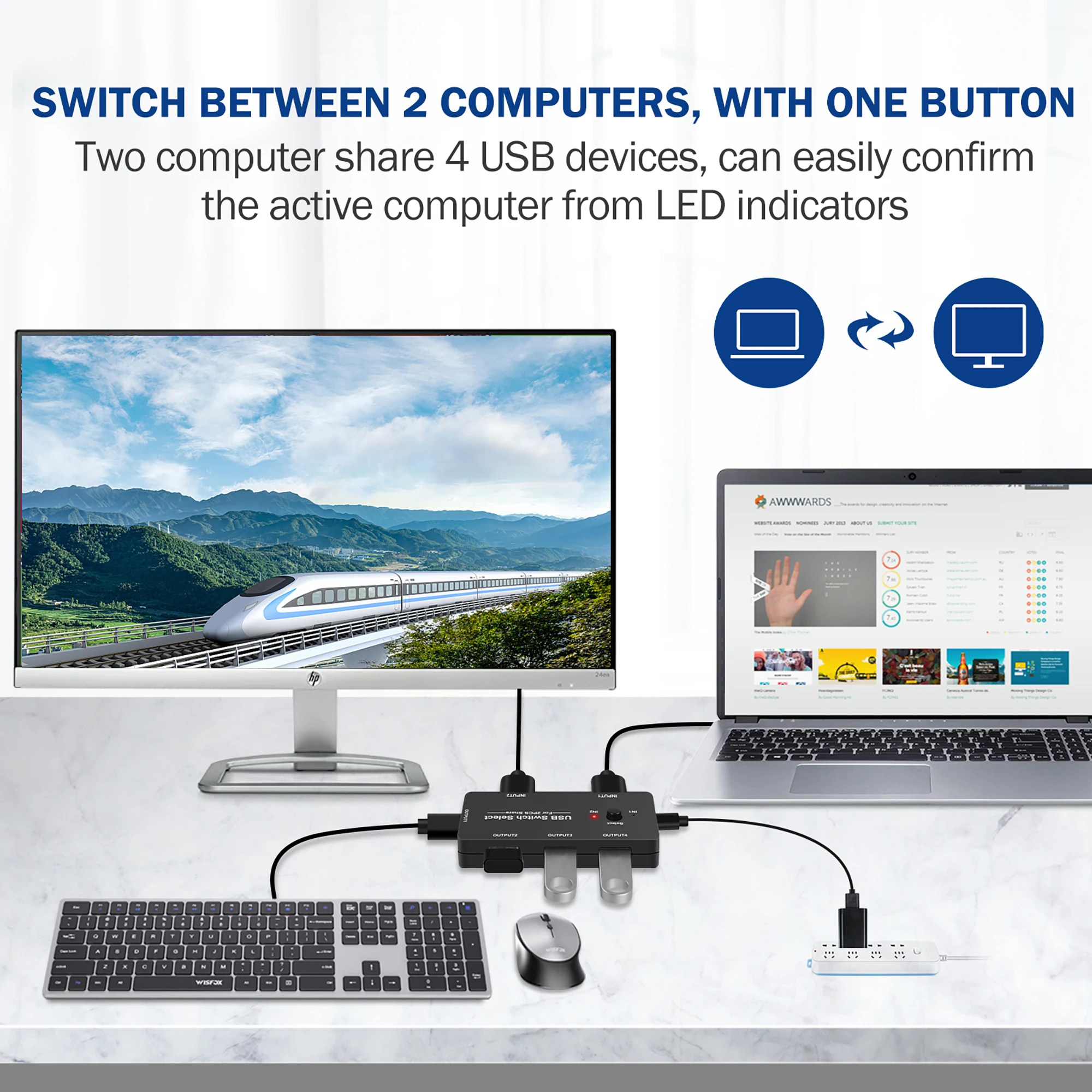 مفتاح USB - مفتاح USB 2.0 اثنان في أربعة خارجي