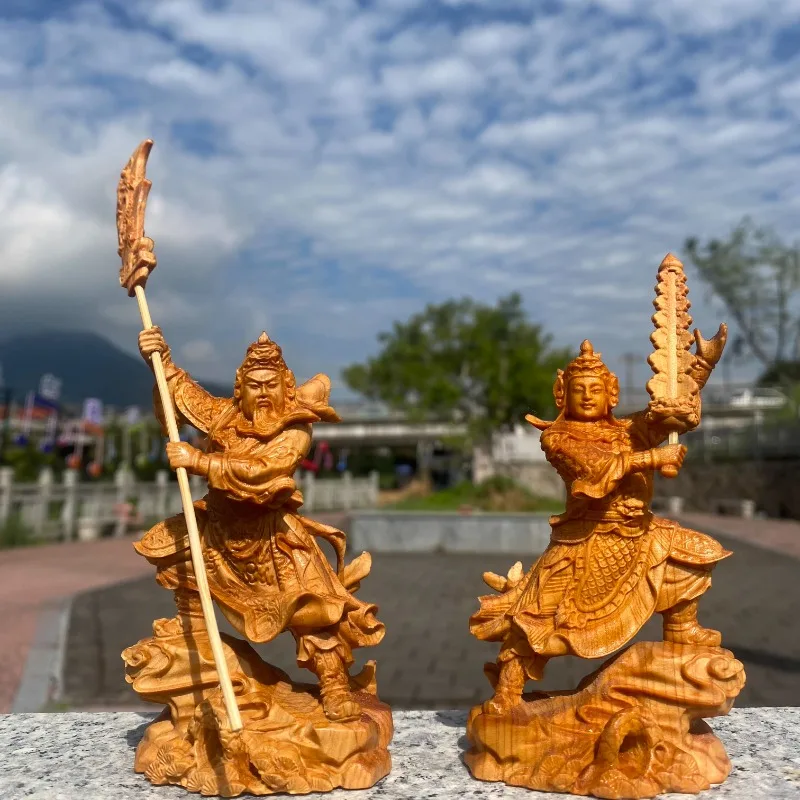 

Hand-Carved Wooden Buddhist Deity Statues, Guanyu & Weituo Protector Figures, Home Spiritual Sculptures Decor