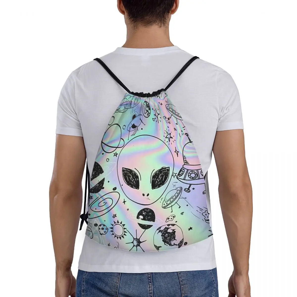 Wonderful Green Alien Universe Wondrous Cosmos With Planet And Stars Backpacks Fashion Drawstring Bundle Pocket Storage Bag