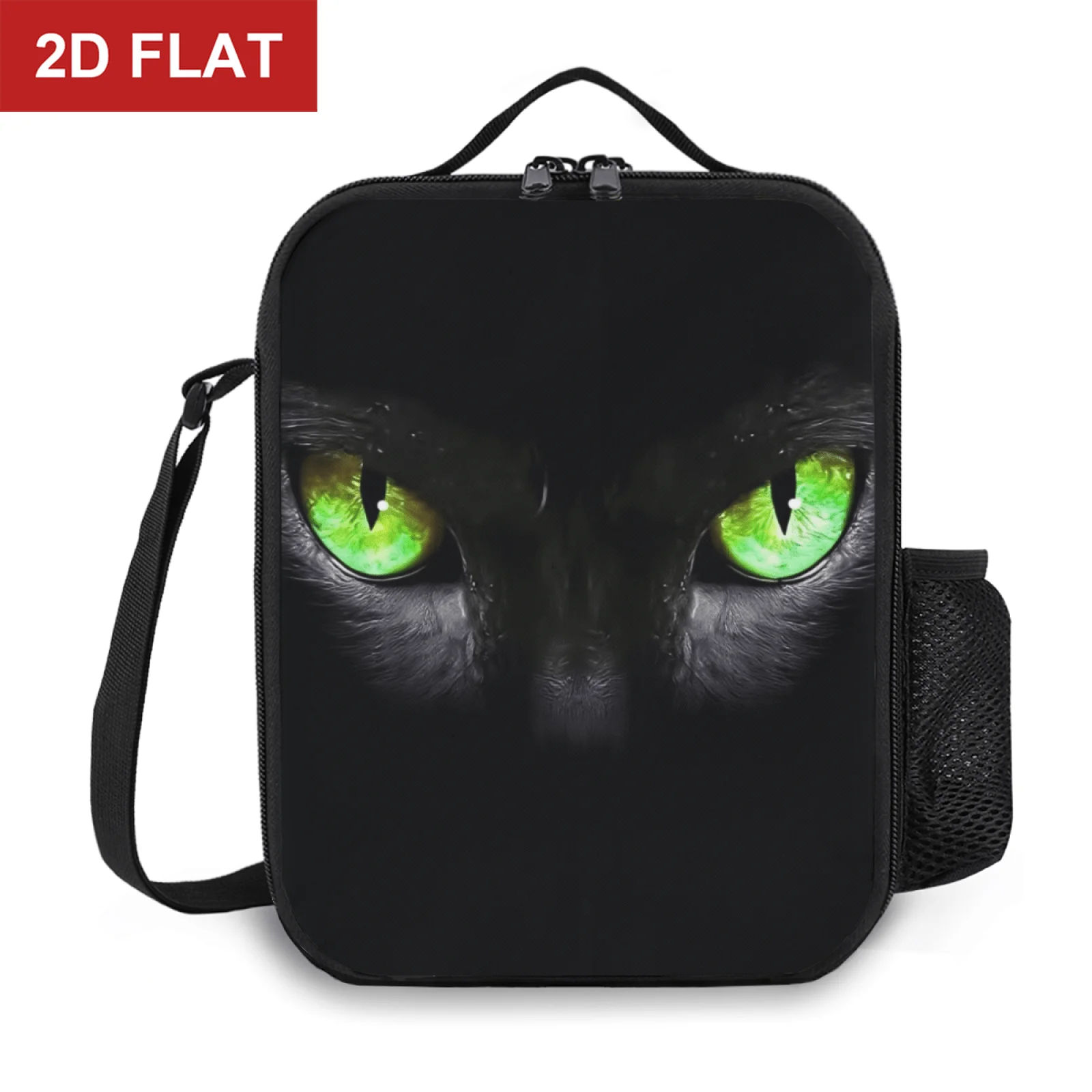 Mysterious Green Eyes Black Cat Insulated Lunch Bag With Shoulder Strap Lunch Bag for Outdoor Picnic Multifunction Food Box