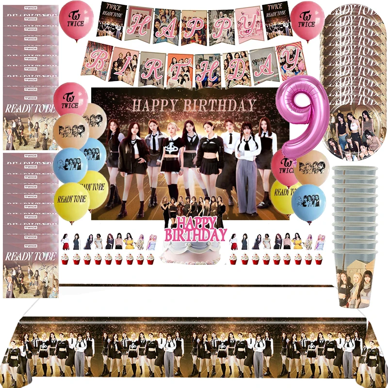 Kpop Singing Star Twice Birthday Party Decoration Balloon Banner sfondo stoviglie Cake Topper forniture Baby Shower