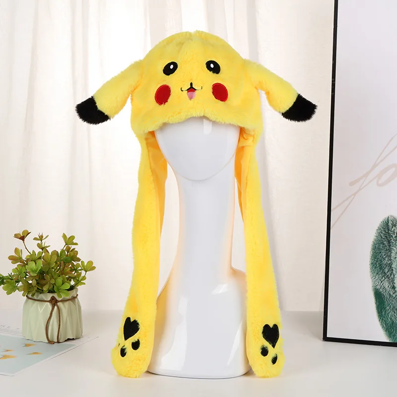 Pokemon Pikachu Anime cappello di peluche orecchie da coniglio peluche Airbag in movimento salto cappello orecchie lampeggianti bambola di peluche mobile figura regalo giocattoli