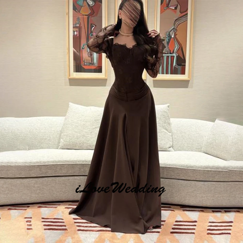 

Customized Charming Spandex A Line Women's Evening Dresses Long Sleeve Prom Gowns Vestidos Para Mujer Lace Formal Party Robe De