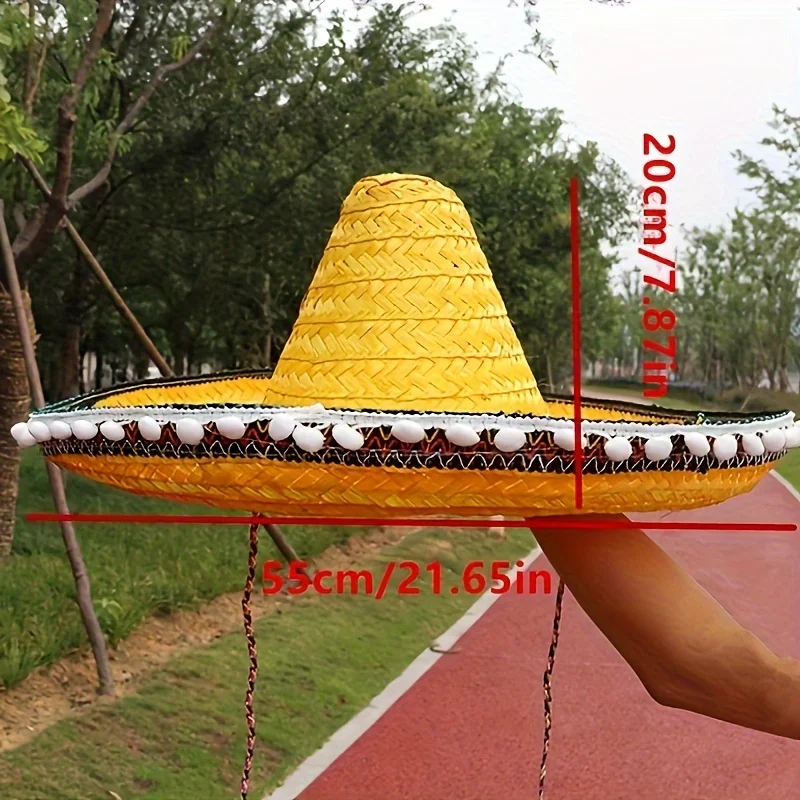 Sombrero de sol mexicano, sombrero de paja con ala ancha, apto para decoración y regalos en festivales, carnavals, fiestas mexicanas de verano.