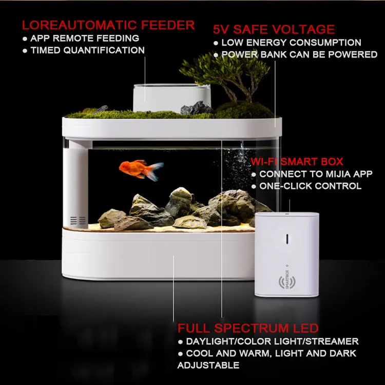 Hot New Products Small Glass Fish Tank Usb Led Clear Round Mini Acrylic Aquarium Betta Fish Tank