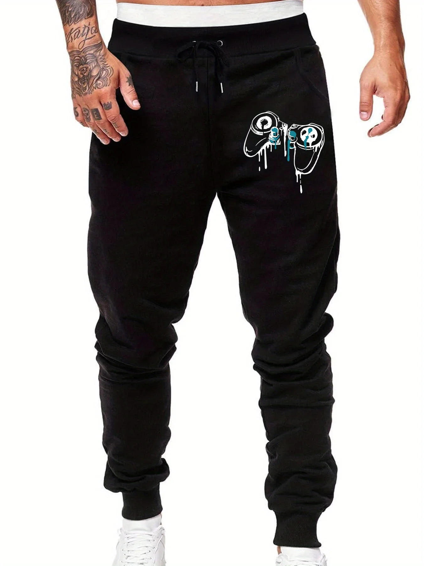Pop‑culture Cool Dripping Game Gear Graphic Print Comfy Sweatpants Men Hip Hop Sports Jogger Trousers Fit Wear Gear