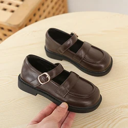 Children's Brown Leather Shoes Kids Casual Shoes Girl's Flats Performance Princess Shoe For Girls Light Up Brown Shoe