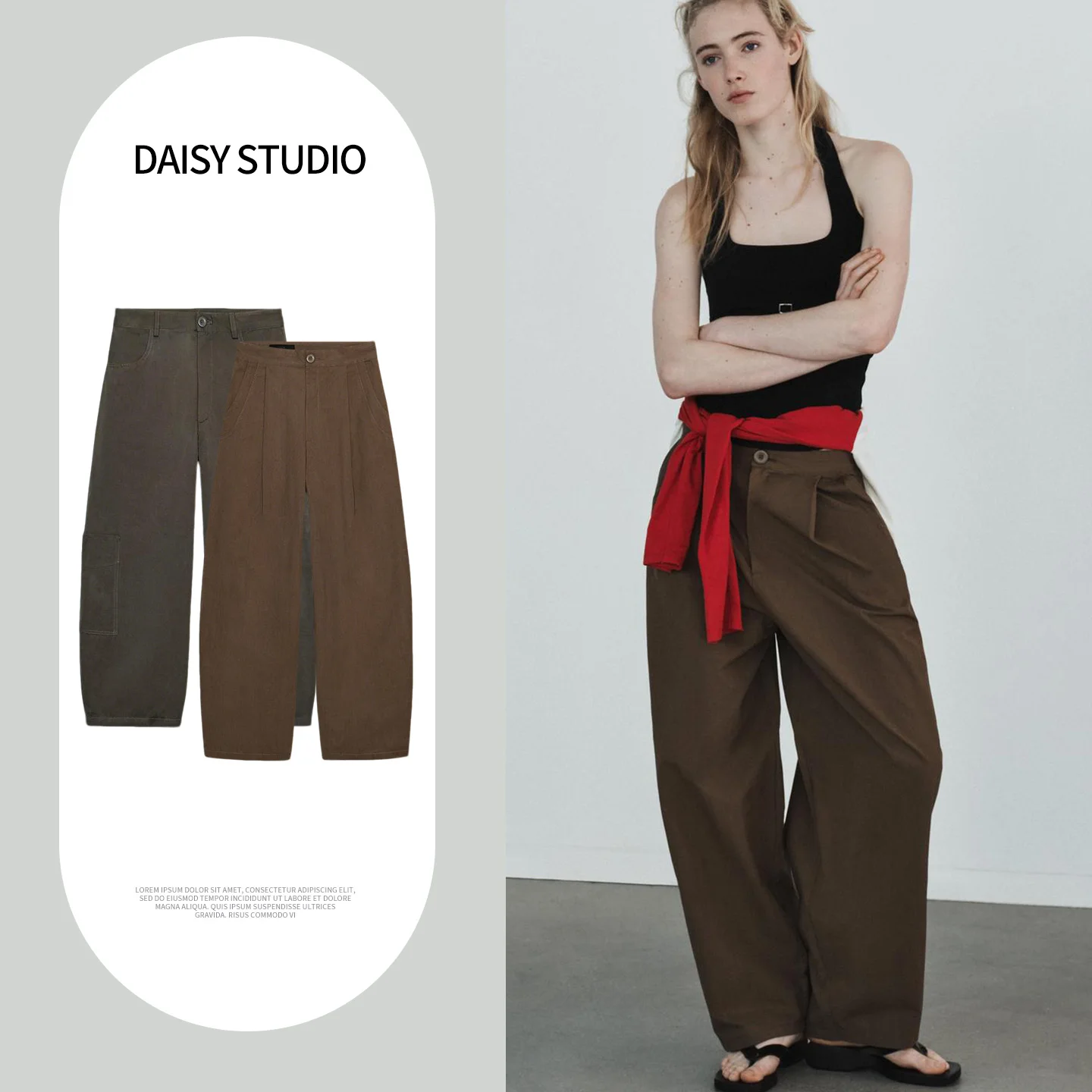 

Spring New Casual Sle High Waist Pleated Loose Silhouette Work Pants Women's Faion Wide Leg Pants Polyester Fiber