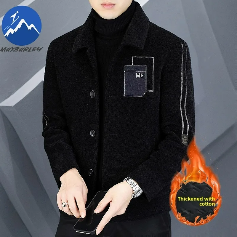 Maxbarley Wool Jacket Mens Classic Notch Lapel Outdoor Work Windproof Coat Casual Daily Wear Thickened Comfortable Outerwear