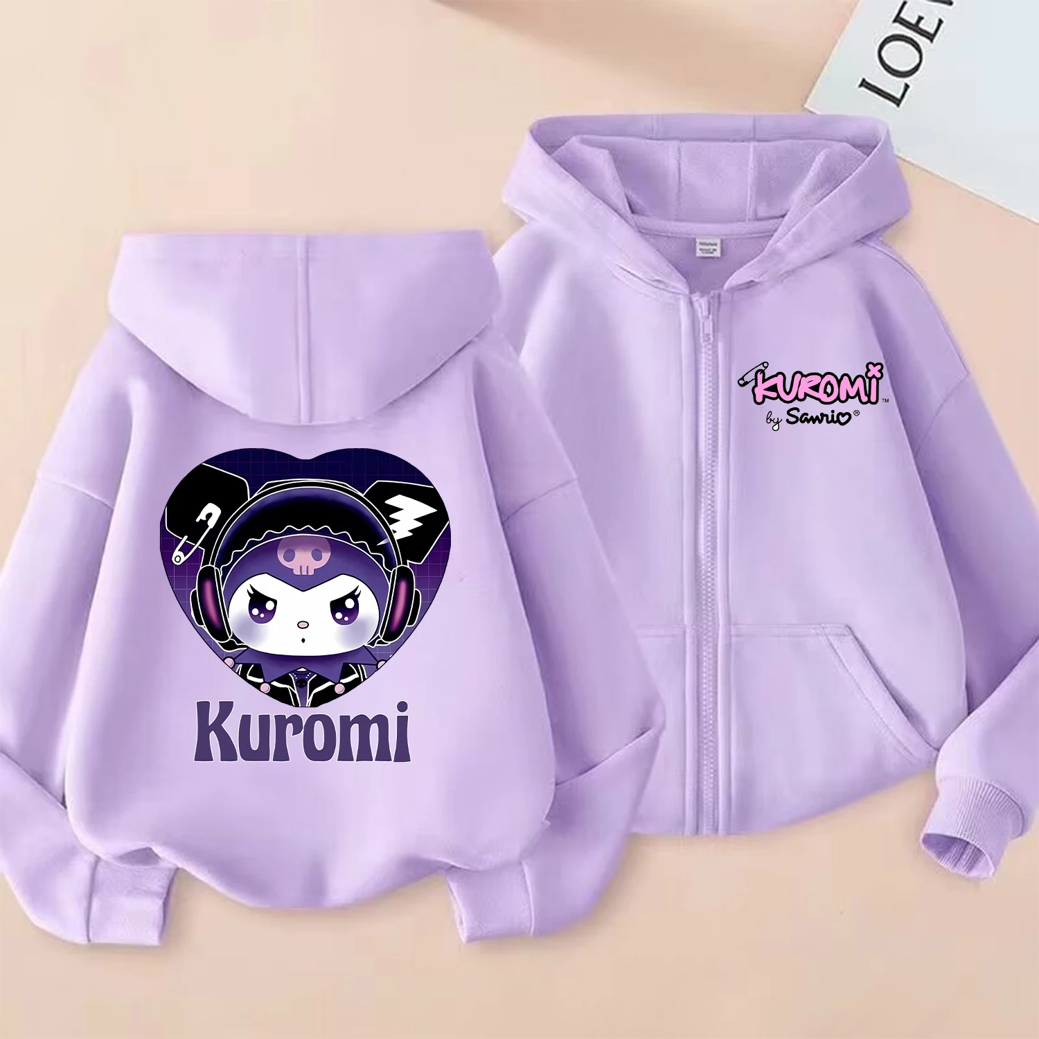 Kuromi Zipper Hoodie Cute Cartoon Girls Coat Fashion Thin Clothes Purple Long-sleeved Jacket Kids Anime Pattern Sweatshirt Gift