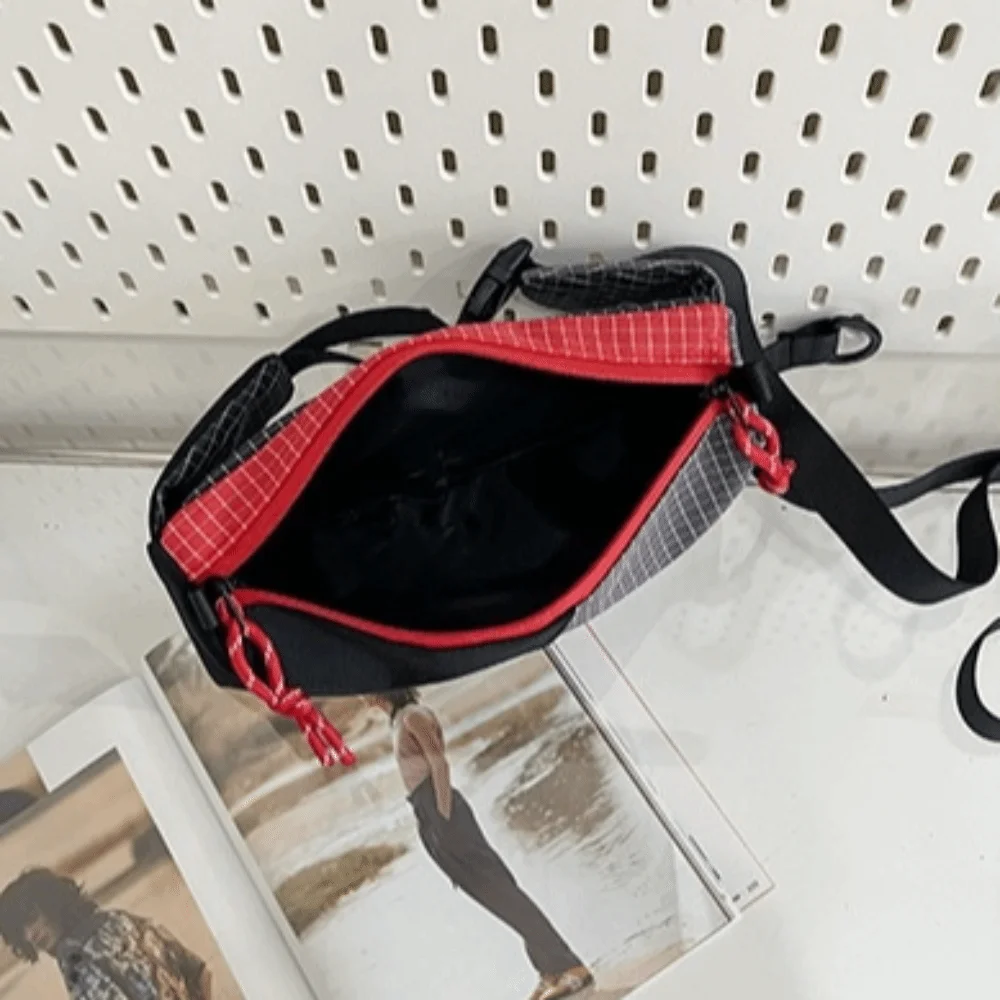 New Nylon Waist Bag Box Shaped Lightweight Hiking Pack Multifunction Plaid Patchwork Crossbody Chest Bag Outdoor