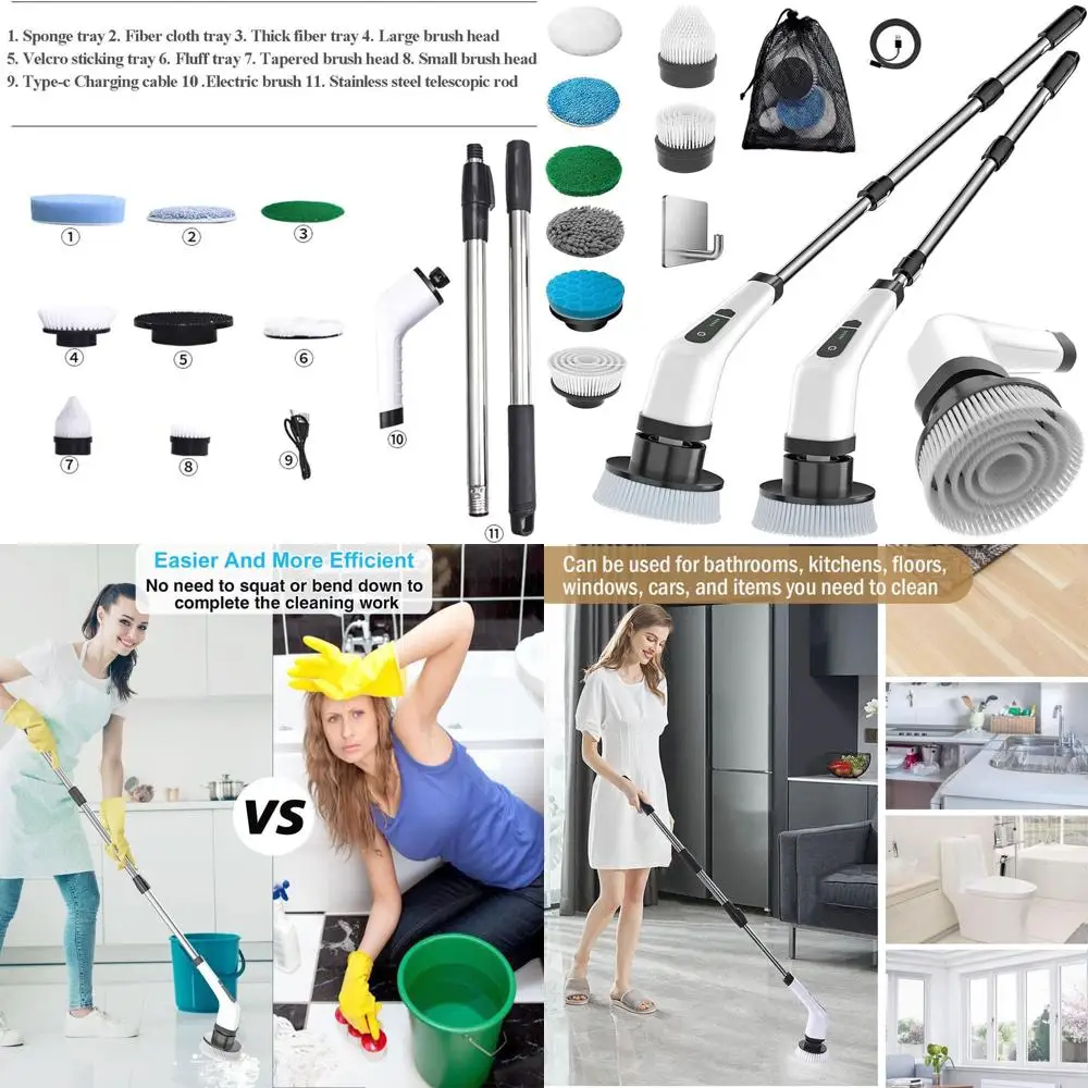 Cepillo Giratorio Inalámbrico 8 en 1 con Cabezales Recargables para Limpieza Profunda de Baños, Duchas, Bañeras, Vidrios y Interiores de Automóviles