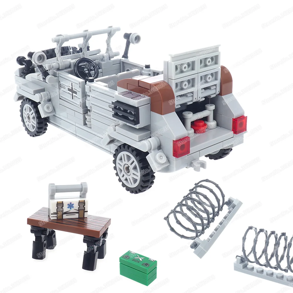 Army VW82 Type Barrel Car Military Building Block Assembled WW2 Figures Transportation Equipment Scenes Model Child Gift Boy Toy