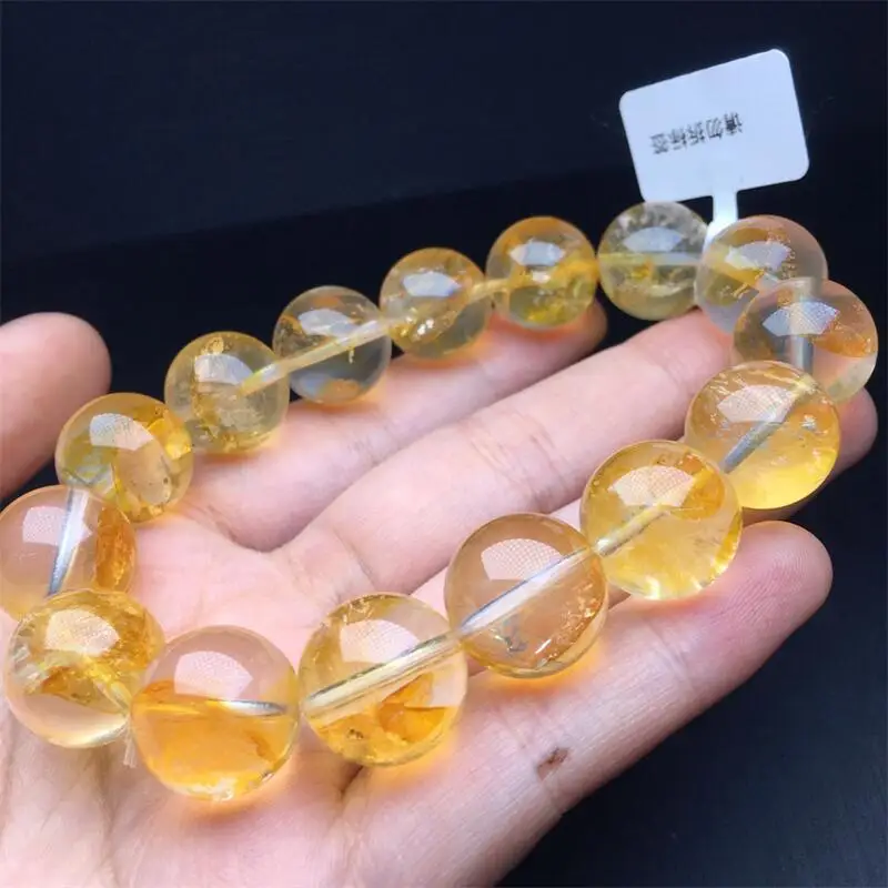 

12MM Natural Yellow Fire Quartz Hematoid Bracelet Women Reiki Healing Strand Bangles Jewelry For Female Gift 1PCS