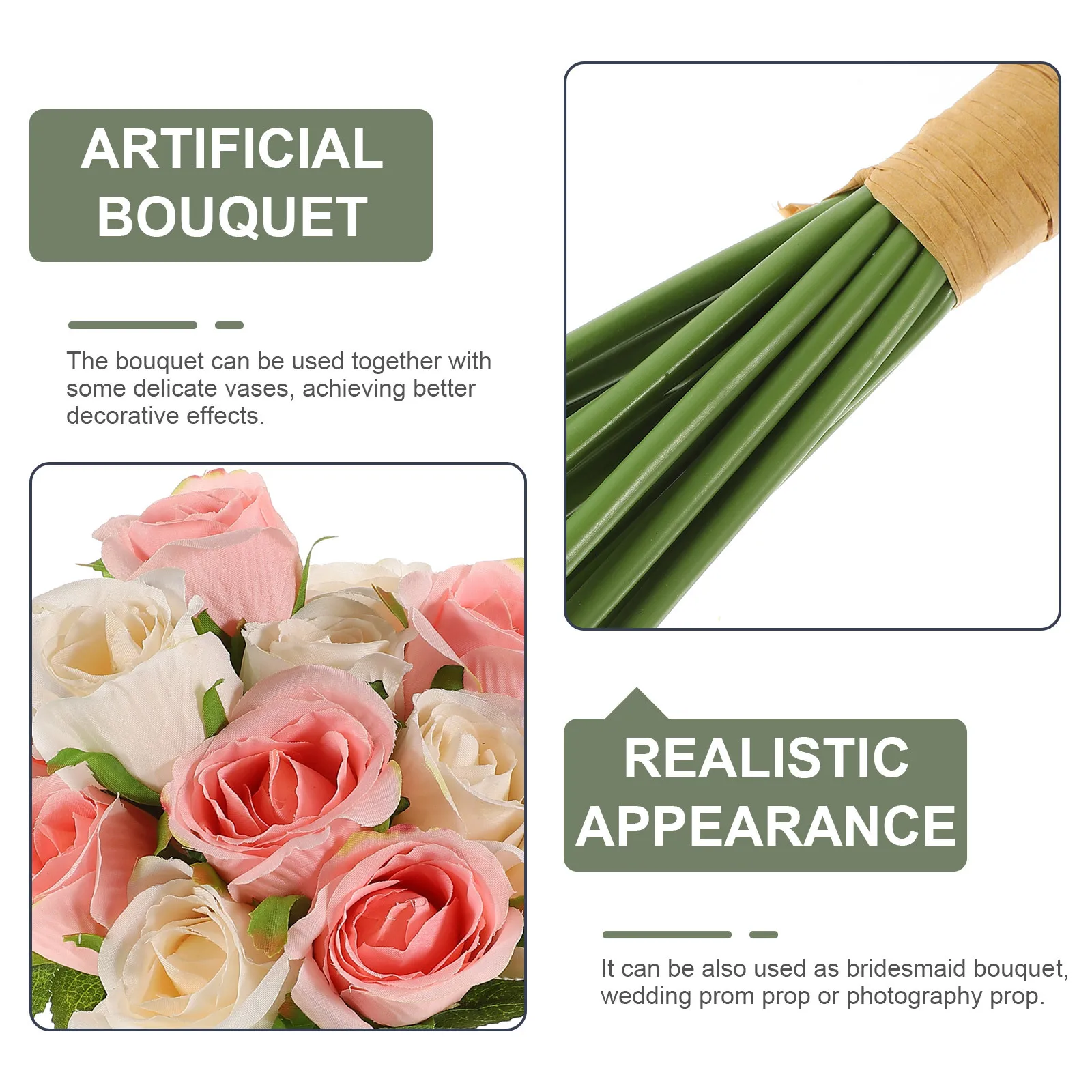 

18Pcs Artificial Rose Bouquet Pink Faux Flowers Simulated Silk Rose Bunch for Home Office Table Decoration Pink Roses Bouquet